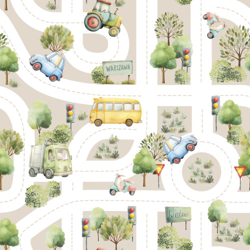 ULICE Z AUTAMI Tkanina dekoracyjna typu MILAS, szerokość 165cm, kolor 004 beżowy