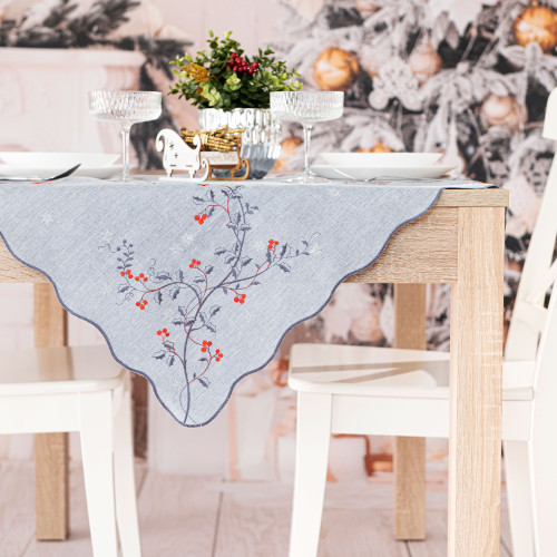 Serweta w kolorze szarym ze świątecznym haftem, rozmiar 85x85 cm, Jarzębinowy Blask