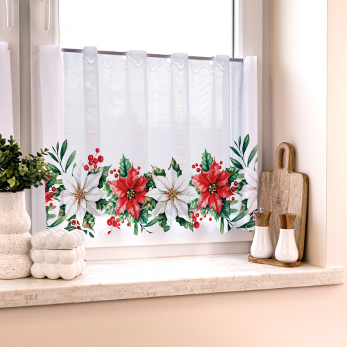 Świąteczna zazdrostka żakardowa z nadrukiem poinsecji – 100x50 cm i 100x70 cm