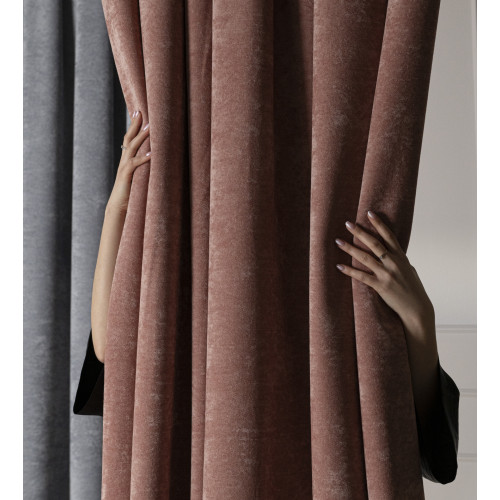 Zasłona do salonu, welurowa na przelotkach, kolor pudrowy różowy, rozmiar 140x260 cm