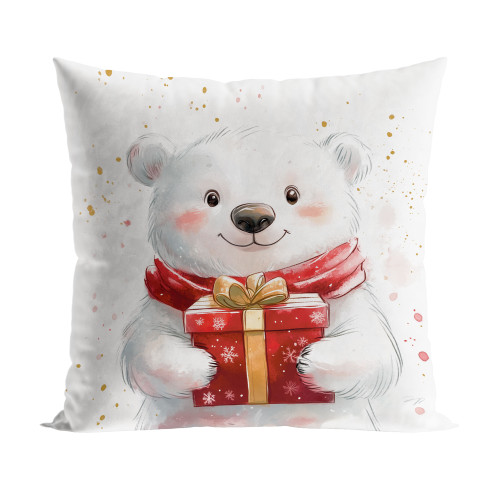 Welwetowa poszewka dekoracyjna ze świątecznym nadrukiem, rozmiar 40x40 cm, Misiek-Bajkowe Święta