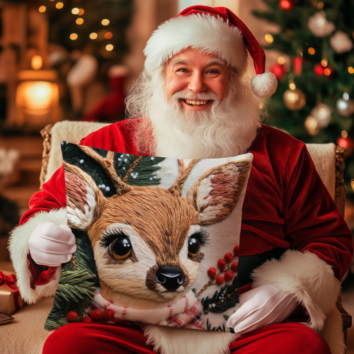 Welwetowa poszewka dekoracyjna, kolorowy nadruk z efektem wyszywania, rozmiar 40x40 cm, Jelonek