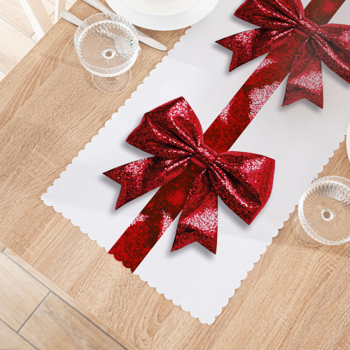 Bieżnik, nakładka z tkaniny wodoodpornej ze świątecznym nadrukiem, rozmiar 38x160 cm - Brokatowa kokarda