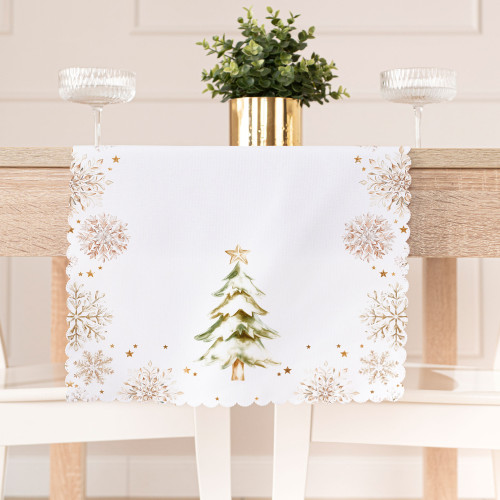 Bieżnik, nakładka z tkaniny wodoodpornej ze świątecznym nadrukiem, rozmiar 38x160 cm - Choinki - Zimowa opowieść