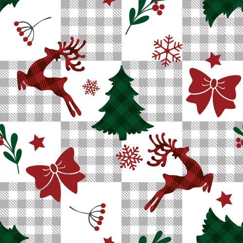 Wodoodporny materiał na zasłony lub obrusy, świąteczny nadruk na białym tle, szerokość 160 cm, Krata patchwork - sprzedawana na metry