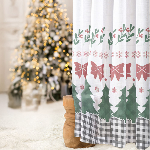 Firana świąteczna etamina krata patchwork z kokardą 295 cm salon Boże Narodzenie