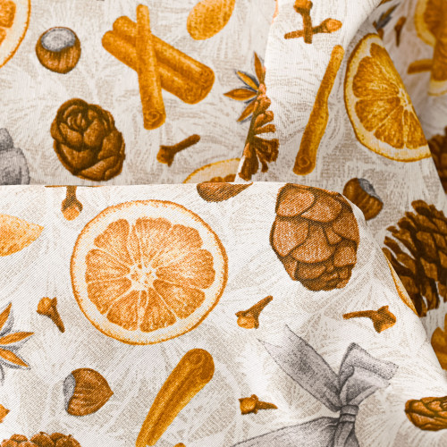 Dekoracyjna materiał na zasłony lub obrusy, nadruki ze świątecznym akcentem, szerokość 140 cm, Święta - sprzedawana na metry