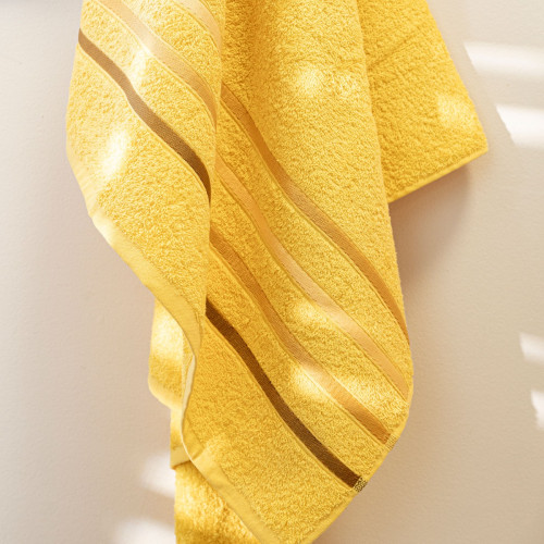 Ręcznik bawełniany z kolorową bordiurą, kolor żółty, 2 rozmiary, Dolce Pop