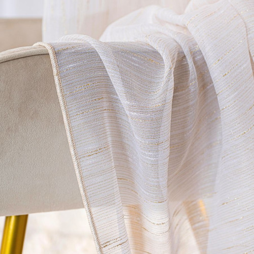 Firana o strukturze deszczyku, na fleksach, kolor kremowy ze złotą nitką, wysokość do 280 cm, Neve - szyta na wymiar