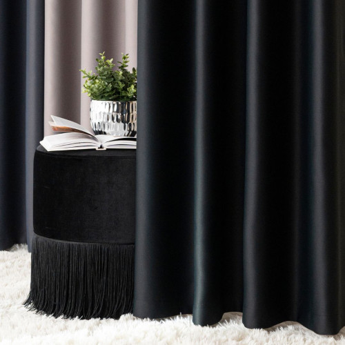 Gotowa zasłona blackout na przelotkach, 85% zaciemniająca, kolor czarny, rozmiar 140x250 cm