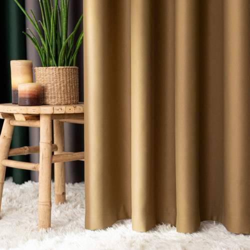 Gotowa zasłona blackout na przelotkach, 85% zaciemniająca, kolor khaki, rozmiar 140x250 cm