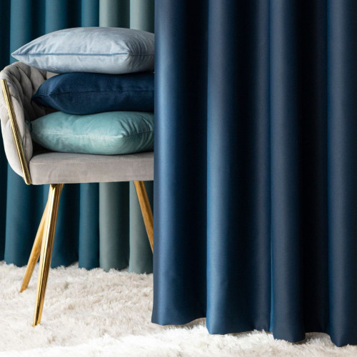 Gotowa zasłona blackout na przelotkach, 85% zaciemniająca, kolor ciemny granatowy, rozmiar 140x250 cm