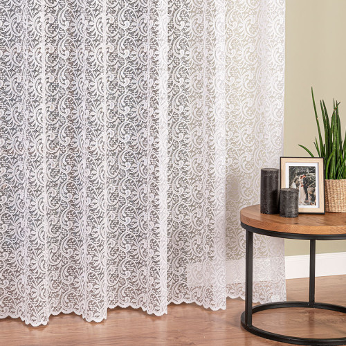 Firana żakardowa na przelotkach z  ornamentowym wzorem po całości, wysokość do 230 cm - szyta na wymiar