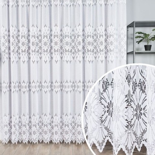 Długa firana z żakardu do salonu z geometrycznym wzorem, wysokość 250 cm - sprzedawana na metry