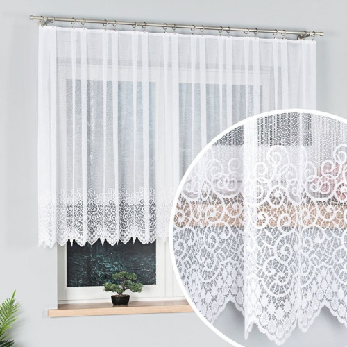 Krótka firanka żakardowa z geometrycznym wzorem, oferowana w kilku wysokościach, Violetta - sprzedawana na metry