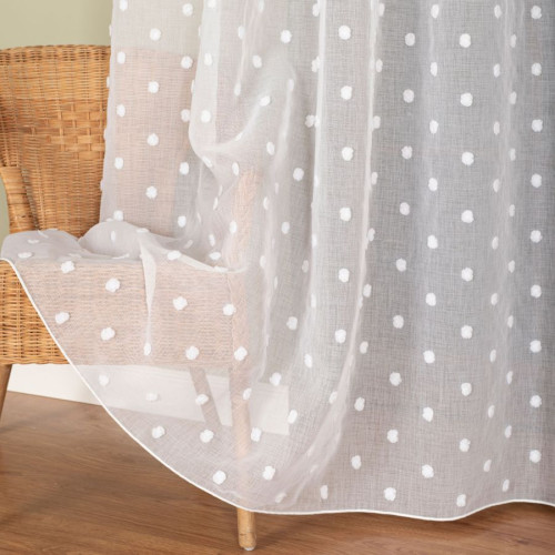 Firana do szyny sufitowej z ołowianką, kolor biały z trójwymiarowym zdobieniem, wysokość do 290 cm, Puszyste kropeczki - szyta na wymiar