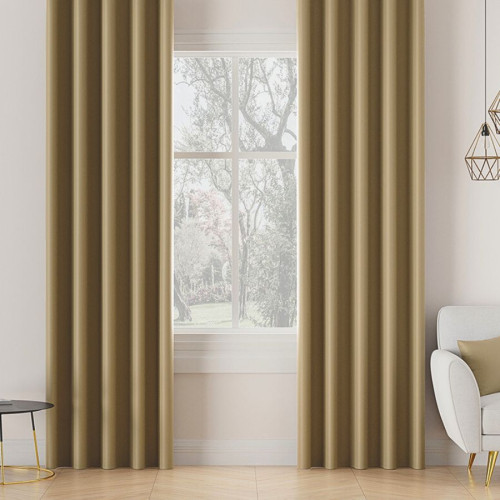 Zasłona do salonu z tkaniny zaciemniającej na taśmie, kolor ciemny beżowy - szyta na wymiar