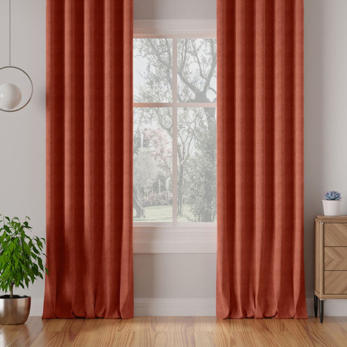Nowoczesna zasłona do salonu na taśmie wave Milas, kolor rdzawy - szyta na wymiar