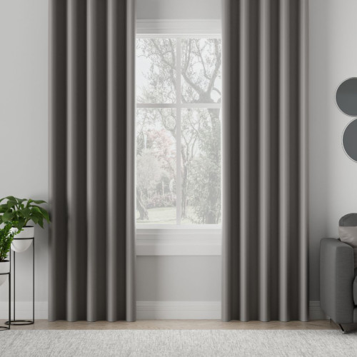 Zasłona do salonu z tkaniny zaciemniającej typu blackout na taśmie, kolor chłodny szary, Dona - szyta na wymiar