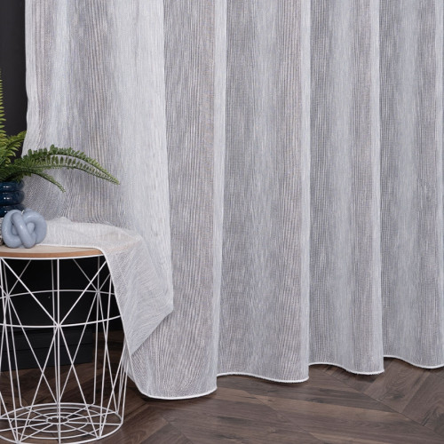 PREMIUM ALLURE Firanka na taśmie wykończona ołowianką Dalida, bukla kolor pastelowy niebieski - szyta na wymiar