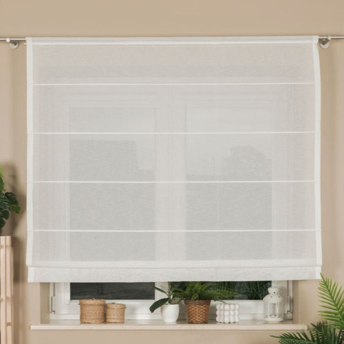 Roleta rzymska na karnisz ze sznurkiem, tkanina przypominająca len, kolor biały - szyta na wymiar