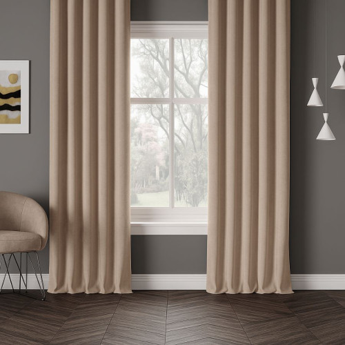 Nowoczesna zasłona welurowa Milas na tunelu kolor ciepły beżowy - szyta na wymiar