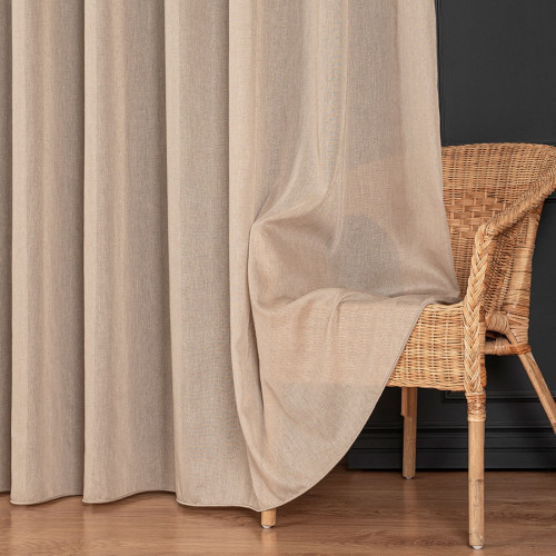 Elegancka firanka do salonu z deszczykiem po całości, kolor chłodny beżowy, wysokość 300 cm - sprzedawana na metry