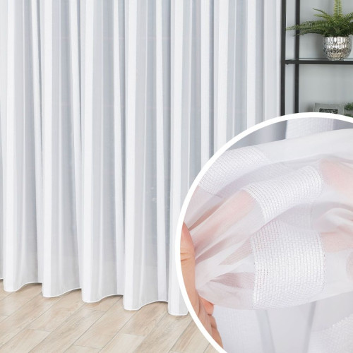 Firanka woal z pionowymi pasami i ołowianką, wysokość 300 cm, 318486 - sprzedawana na metry