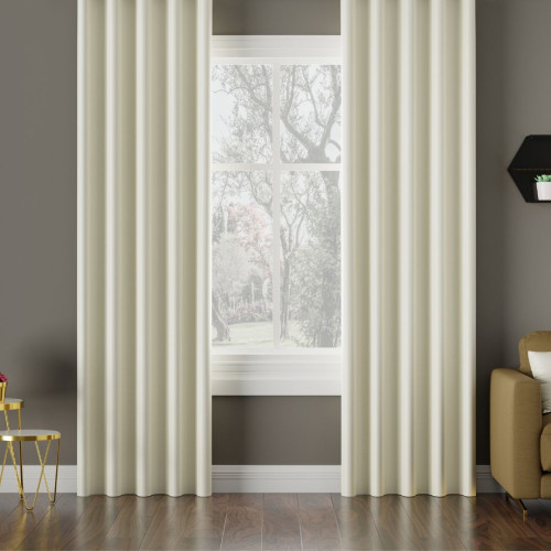 Zasłona do salonu z tkaniny zaciemniającej na taśmie, kolor ecru - szyta na wymiar