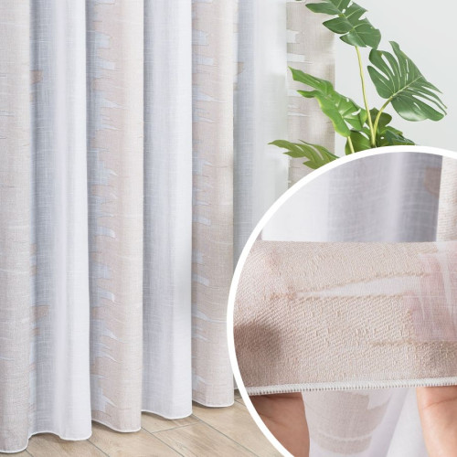 Firana batystowa, białe tło z beżowym wzorem z ołowianką, wysokość 300 cm, 340007 - sprzedawana na metry