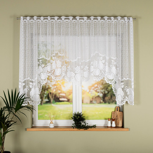 Krótka firanka do kuchni gotowa żakardowa z otworami na drążek karnisza kilka rozmiarów Pelagia