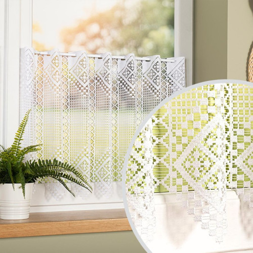 Zazdrostka żakardowa panelowa ze wzorem pasowym, kolor biały, oferowana w 2 wysokościach - sprzedawana na metry