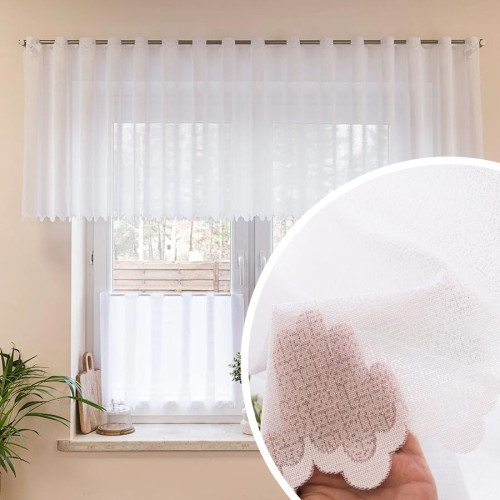 Gładka zazdrostka żakardowa z ozdobną falą na dole, kolor biały, oferowana w 2 wysokościach - sprzedawana na metry