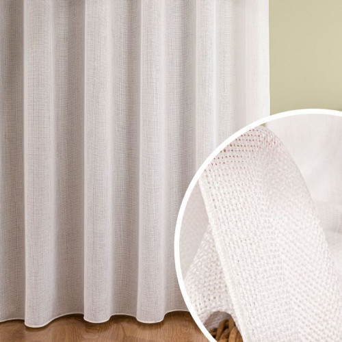 Długa mlecznobiała firana do salonu z ołowianką wysokość 300 cm - sprzedawana na metry