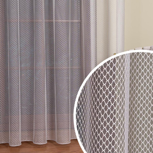 Długa firana do salonu z ażurowym wzorem i ołowianką, kolor srebrny, wysokość 300 cm, Siatka - sprzedawana na metry