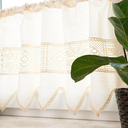 Bawełniana zazdrostka ażurowa, kolor jasnokremowy, dostępna w 2 wysokościach, Eris - sprzedawana na metry