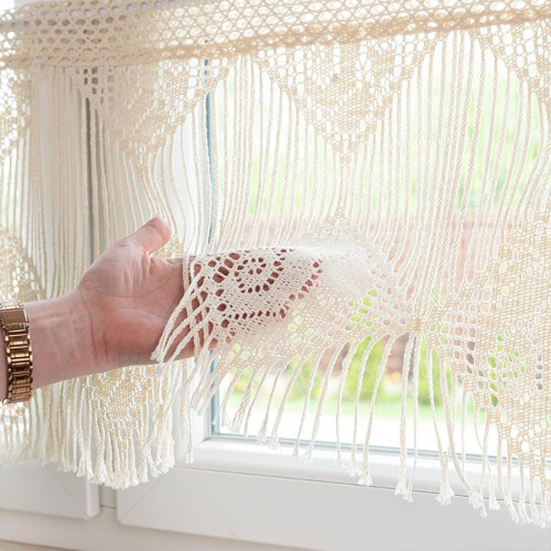 Bawełniana zazdrostka ażurowa, kolor jasnokremowy, dostępna w w wysokościach, Nerina - sprzedawana na metry