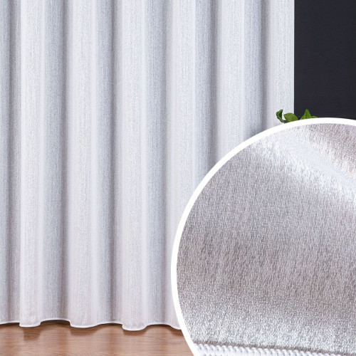 Firana premium allure fiona biała błyszcząca struktura 350 cm z ołowianką ze zbliżeniem struktury wzoru