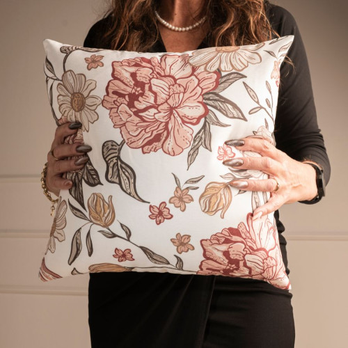 Welurowa poszewka dekoracyjna z dwustronnym nadrukiem kwiaty typu boho rozmiar 40x40 cm Piwonia