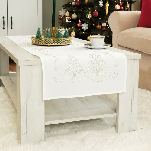 Biały bieżnik ze srebrnym zdobieniem, dwa rozmiary, Świąteczny blask