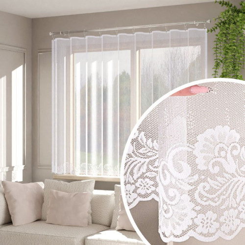 Krótka gotowa firanka żakardowa z pasem na dole kilka rozmiarów Aurina