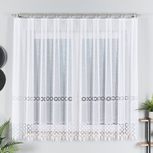 Krótka firana markizeta z kwiatową gipiurą, wysokość 160 cm, 089060 - sprzedawana na metry