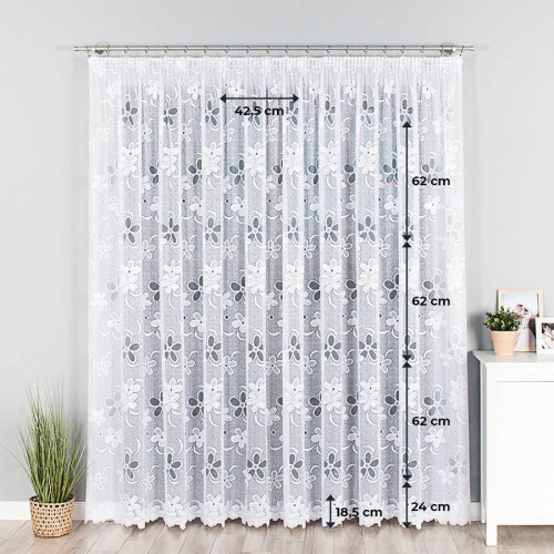 Firanka biała żakardowa ze wzorem kwiatowym po całości, kolor biały, wysokość 250 cm, 049885 - sprzedawana na metry