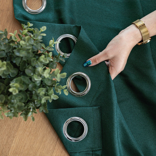 Gotowa zasłona do salonu na przelotkach Jodełka, kolor butelkowa zieleń, rozmiar 140x250 cm