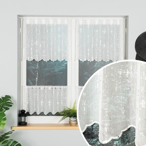 Gotowa zazdrostka z białej etaminy ze srebrzystym ozdobnym nadrukiem, oferowana w kilku rozmiarach