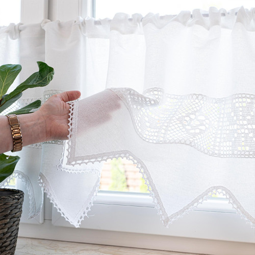 Bawełniana zazdrostka ażurowa, kolor biały, oferowana w 2 wysokościach, Eris - sprzedawana na metry