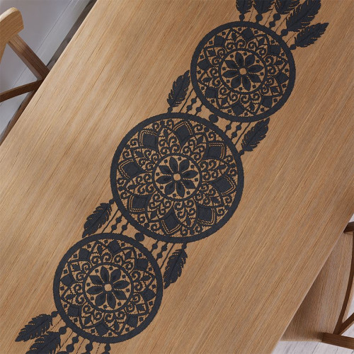 Czarny bieżnik żakardowy, 36x140 cm w stylu boho, łapacz snów Alia