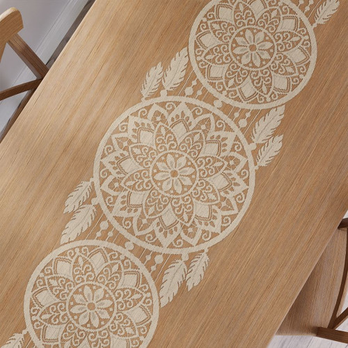 Bieżnik żakardowy gotowy w stylu boho z motywem łapacza snów, kolor beżowy, Alia