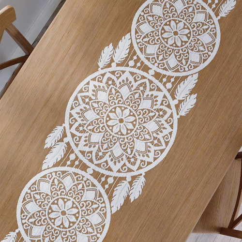 Biały bieżnik żakardowy, 44x224 cm w stylu boho, łapacz snów Alia