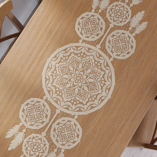 Beżowy bieżnik żakardowy, z motywem łapacza snów, rozmiar 45x155 cm, Lea